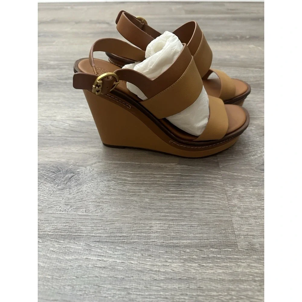 Tory Burch Selby Wedge Sandal Two Tone Brown Size 9